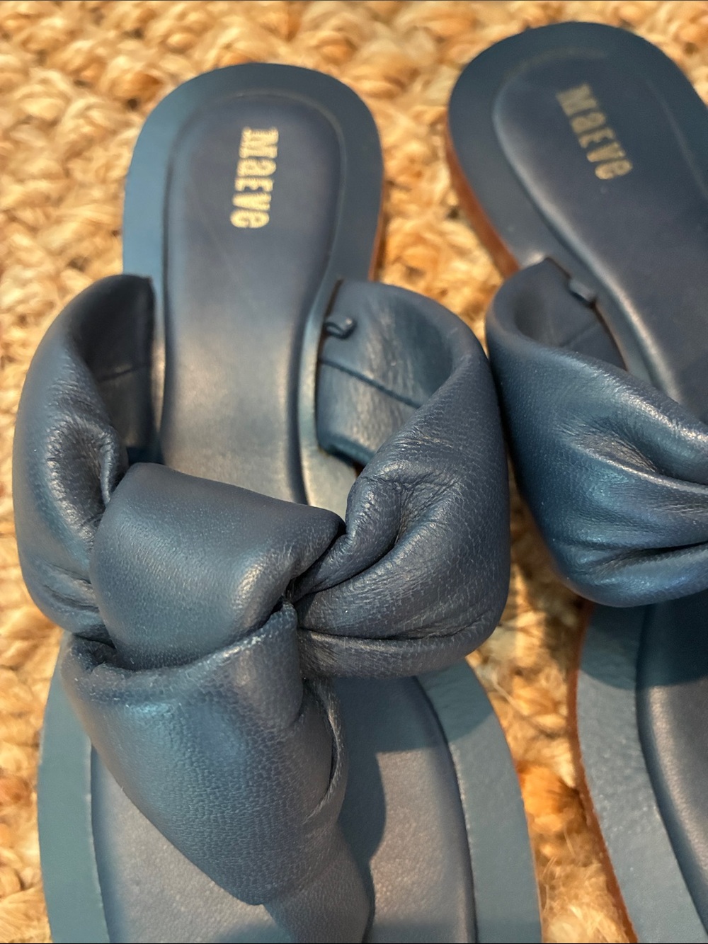 Maeve Navy Knotted Leather Slide Sandals - Picture 6 of 8